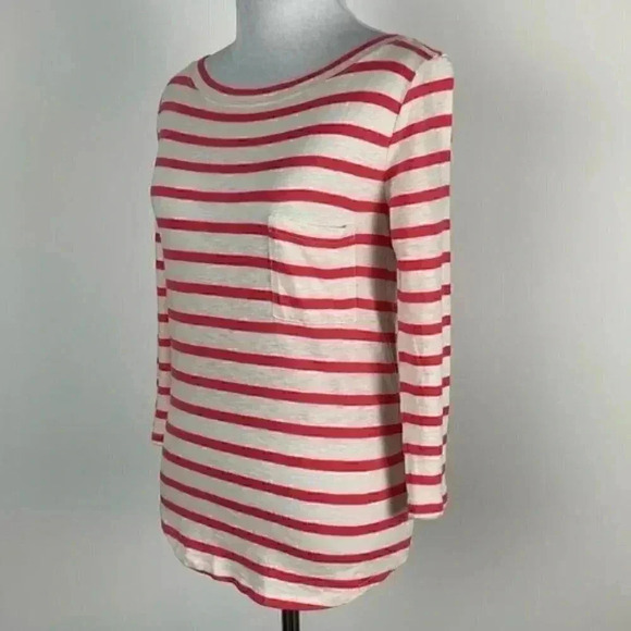 J Crew top size XXS Pink white striped 3/4 sleeve - Picture 7 of 10
